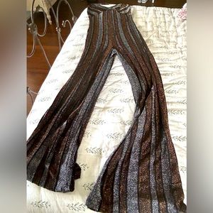 Nasty Gal shimmery gold, silver, and black halter jumpsuit size Small